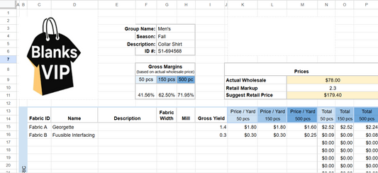 Tech Pack Cost Sheet Template