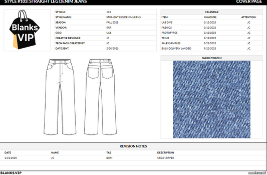 Jeans Tech Pack Template