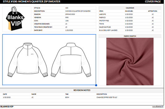 Quarter Zip Sweater Tech Pack Template