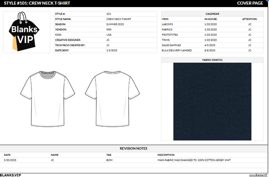 T-shirt Tech Pack Template